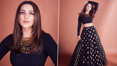 Parineeti Chopra Shares Stunning Pictures in a Black Lehenga With Golden Embroidery and Chunky Golden Jewellry (View Pics)